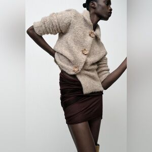 Women's Cream Fuzzy Button-Front Sweater Cardigan